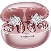 Kinglucky ClipFree Open-Ear Headphones with Snowflake Earrings, Ultra-Comfort & Snug Fit Clip On Earbuds, 50H Playtime Bluetooth 6.0 Wireless Headphones for Women Gifts, Sports & Workouts (Rose Gold)