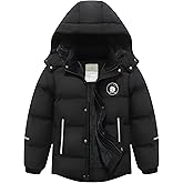 BYLESIN Kids Boy's Waterproof Puffer Cotton Jacket Warm Fleece Lined Down Coat Thick Hooded Winter Coat