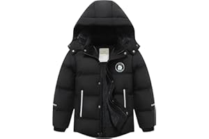 BYLESIN Kids Boy's Waterproof Puffer Cotton Jacket Warm Fleece Lined Down Coat Thick Hooded Winter Coat