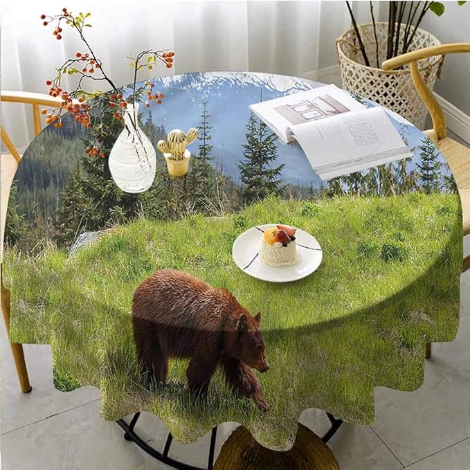 Cloth Tablecloths, Bear,Fur Animal Nature Habitat, 63 Inch Round Table