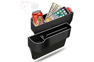 JIAJI Car Seat Gap Filler Organizer, 2 Pack Multifunctional Auto Console Side Storage Box with Cup Holders 2 Seat Hooks for Drink, Car Organizer Front Seat for Holding Phone, Sunglasses