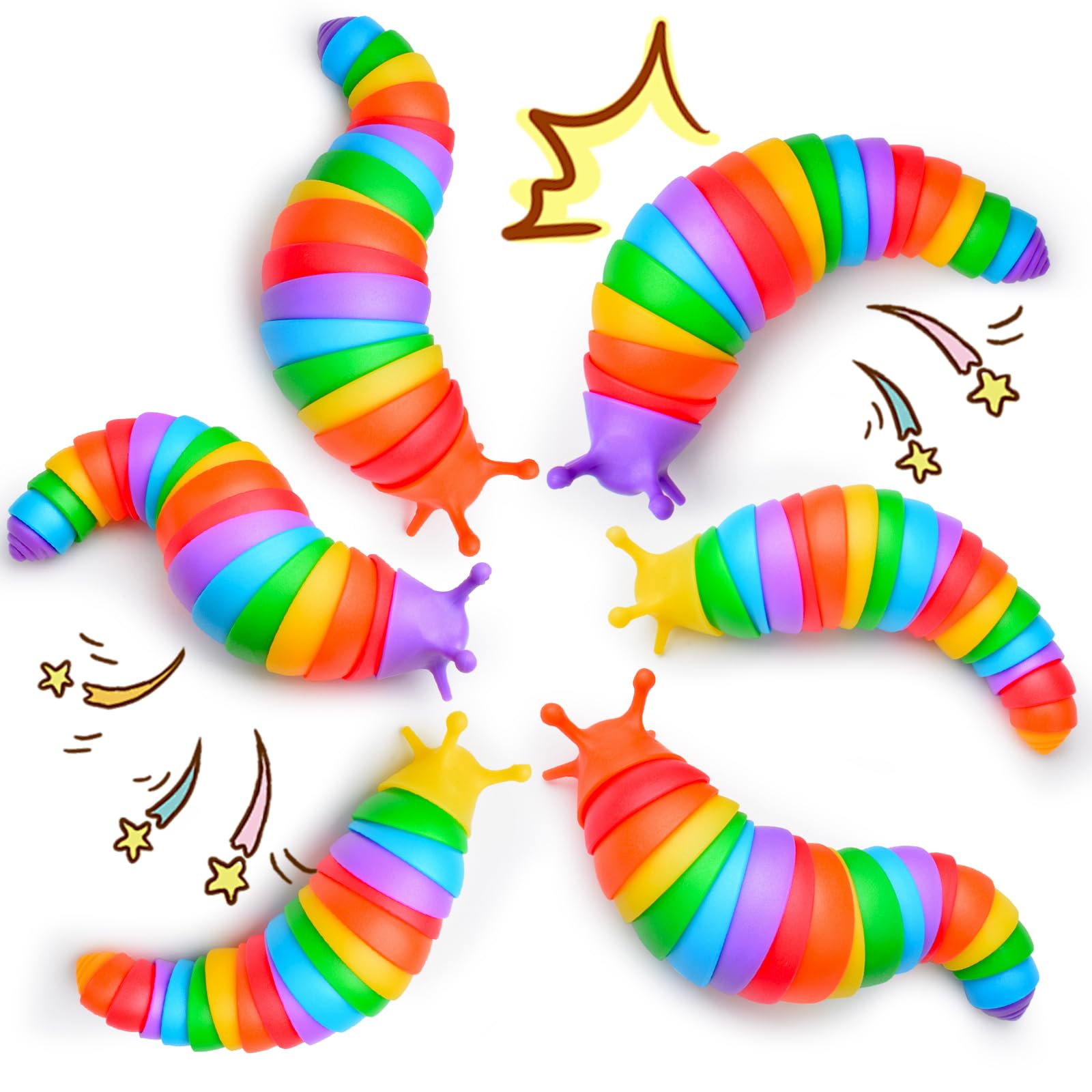 Cevioce Easter Basket Stuffers for Kids 6PCS Slug Fidget Toys Bulk, Easter Gifts for Boy Girl Toddler 3+ Sensory Figette Worm for Adults Stress Relief for Autism ADHD Autistic Travel Toys B