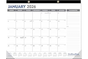 OuMuaMua Large Desk Calendar 2026-2027 - 18 Months from Jan. 2026 through Jun. 2027, 22 x 17 Inches Desktop Wall Calendar with Julian Date To-do & Notes, Corner Protectors for School Home Office