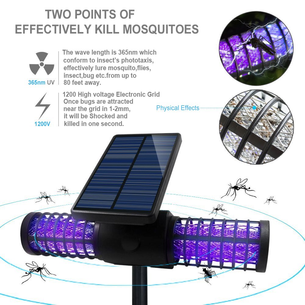 Solarmks Solar Bug Zapper Outdoor Mosquito Killer Lamp with 4 LED UV Bulbs,Wireless Security Outdoor Insect Killer Lamp, Solar Garden Lights