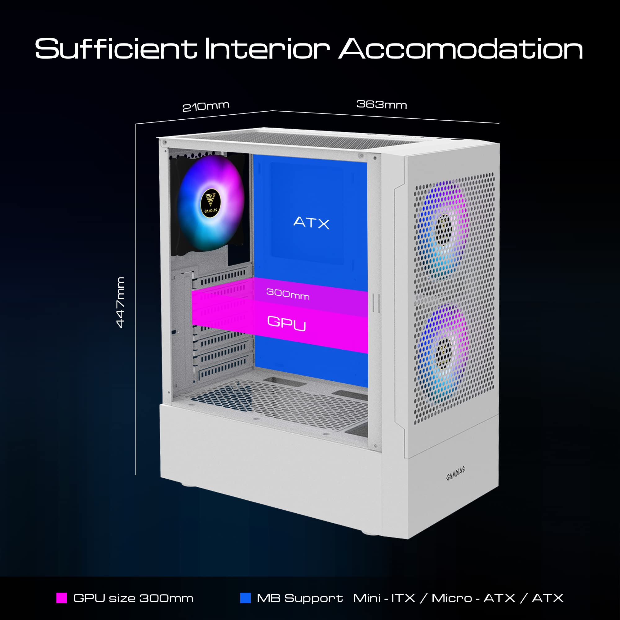 Gamdias Talos E3 Mesh Wh Gaming Pc Case, Mid-Tower Atx Case With Side Tempered Glass Panel And A Magnetic Dust Filter &Amp; 3 Built-In 120Mm Argb Fans, Tool-Free Installation, Mesh Front Panel - View 8