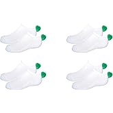 NEW! Pom Pom Socks Girls (4 Pair) Youth - Lowcut Ped Socks Pom-Pom Athletic Socks - Fits Kids Shoe Size: 9-3 (Green 4 Pair)