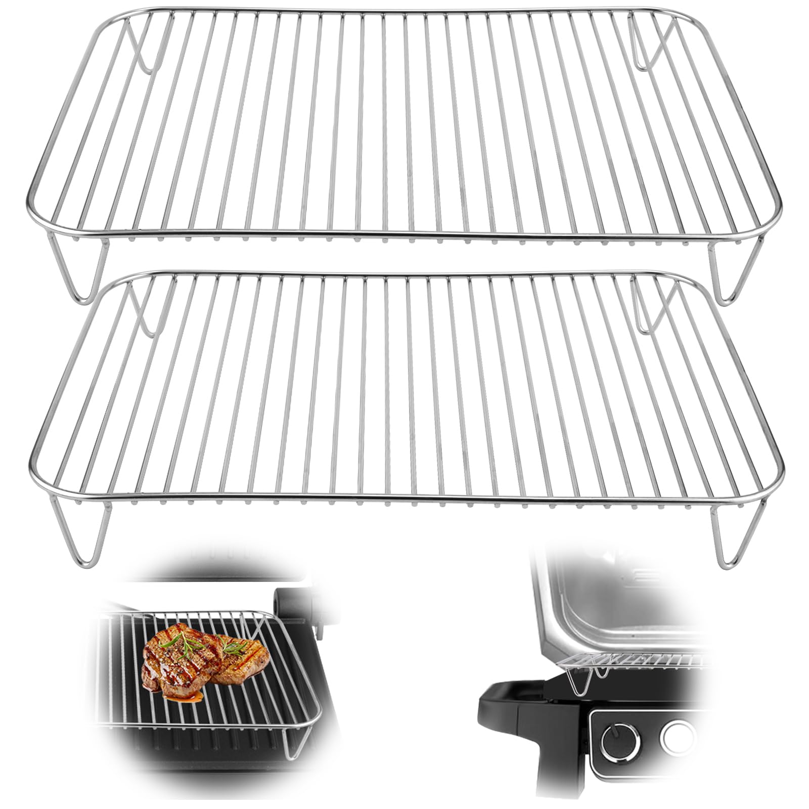 2pcs Grill Rack for Ninja Woodfire, Stainless Steel Non-Stick Barbecue Cooking Grill Stand Compatible with Ninja Woodfire and Smoker BBQ Camping Picnic Grill Accessories