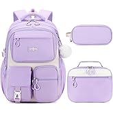 Scothen Backpack for Girls - Girls Backpack with Lunch Box & Pencil Pouch for Teen Kids, Laptop Backpack for Women, School Backpacks for Girl Elementary Middle High School Bookbag Daypack (Purple)