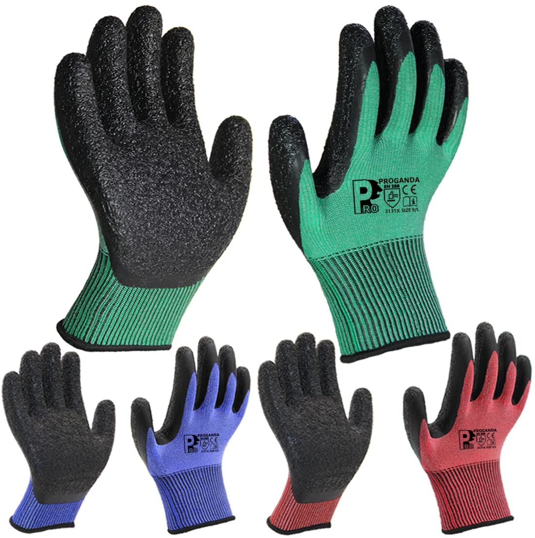 PROGANDA 3 Pairs Gardening Gloves - Ultra-Grip, Non-Slip, Durable Safety Gloves with Colorful Design