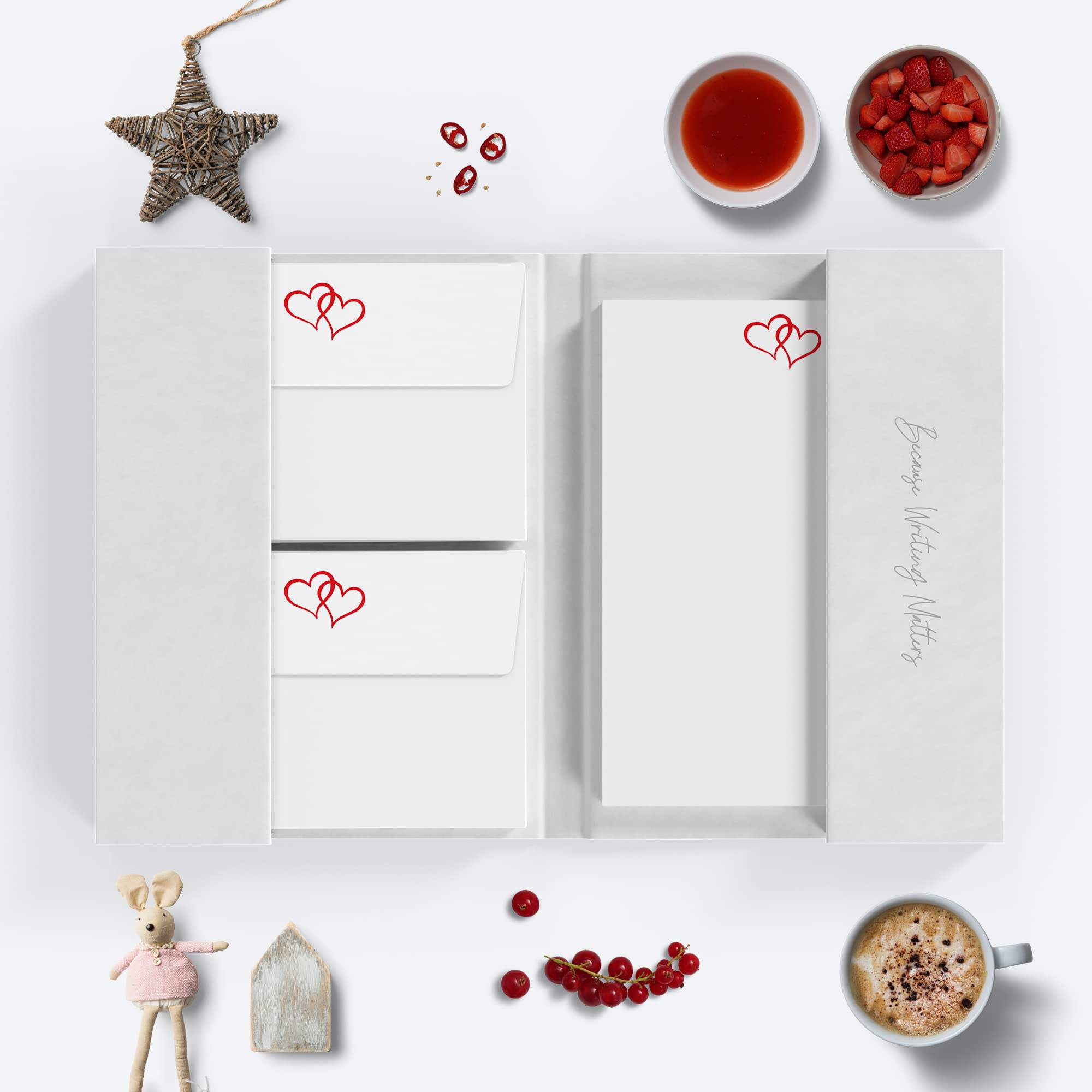 Me Loovely Double Love Heart Letter Writing Paper and Envelopes Set A5 Size Papers Stationary for Writing Love Letters Business Correspondence & Christmas Gifts (Pack of 20 with Folder)
