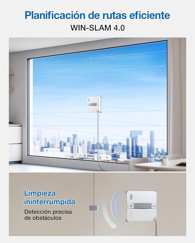 WINBOT Mini 2 Robot Limpiacristales, Cepillos Laterales para Esquinas y Pulverización Ultrasónica, Ultrafino para Ventanas Estrechas, Navegación Inteligente, 6 Modos App, Protección 10 Niveles