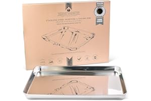 COUNTRY TRADING CO. Non-Toxic Stainless Steel Oven Dish for Baking Roasting and Grilling - No Coatings (12.4' x 9.6' x 1' in)