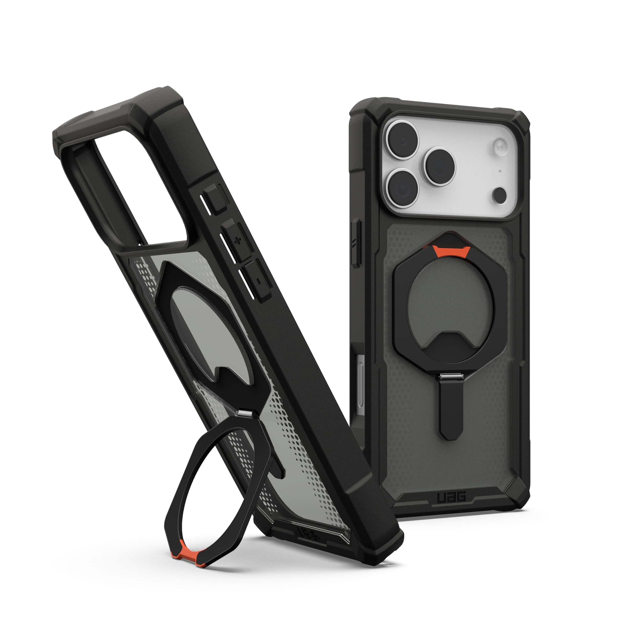 URBAN ARMOR GEAR UAG Designed for iPhone 17 Pro Max Case with Kickstand Plasma XTE - Compatible with MagSafe Transparent Military Grade Protective Cover, Black/Pop Orange