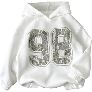 RoseSeek Girl's Preppy Letter Graphic Hoodie Hooded Long Sleeve Sweatshirts Cute Pullover Tops