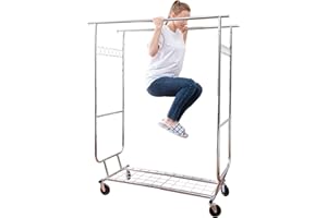 BIEAMA Clothing Garment Rack, Capacity 600 lbs Double Rod, Heavy Duty Coat Rack, Chrome - Upgrade