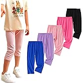 VVEEWUU 5 Pack Cotton Cropped Leggings for Girls 3/4 Pants Basic Girls Capri Leggings