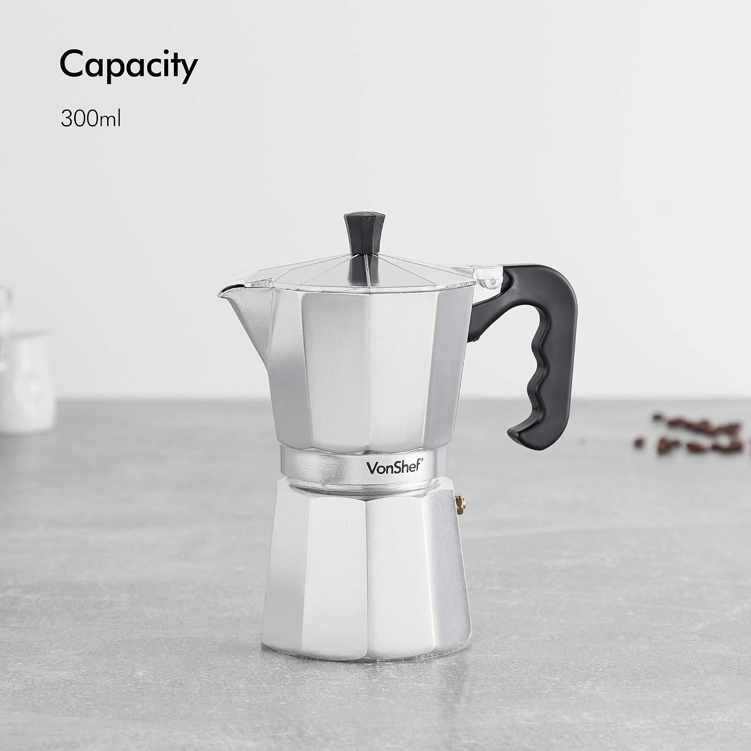 VonShef Stovetop Coffee Maker, 6 Cup Aluminium Italian Espresso Maker - Image 3