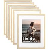 KINLINK 11x14 Picture Frame Set of 6, Wooden 14x11 Photo Frames with Plexiglass for 8x10 Picture with Mat or 11x14 Without Mat, Collage for Wall Gallery and Tabletop Display, 11 x 14 Frame Wood Grain