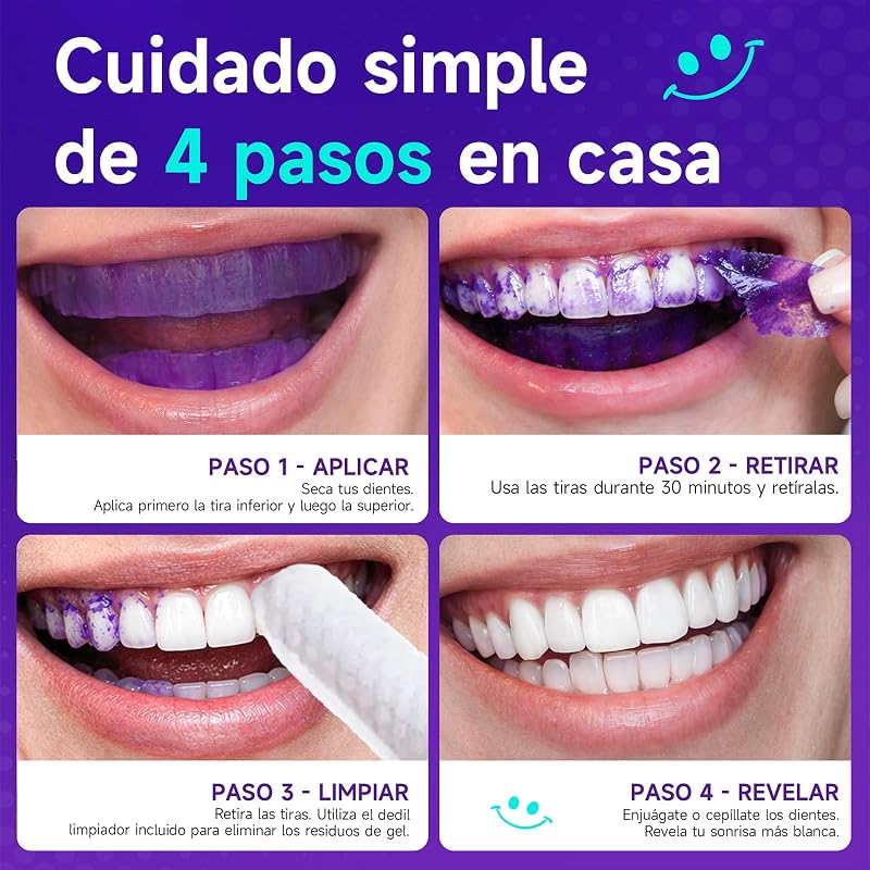 Tiras Blanqueadoras Dientes Moradas: Blanqueador Dental Morado, 7 Tratamiento Efecto Rápido Eliminar Café, Vino, Tabaco Manchas, Seguro Esmalte, Blanqueamiento para Bodas, Citas Trabajar — foto 8 de 8