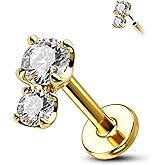 Cocharm 14K Gold Cartilage Earring 16g Real Gold Flat Back Helix Piercing Jewelry Push Pin Tragus Conch Stud for Women Men