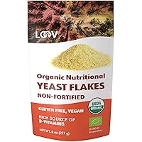 LOOV Organic Nutritional Yeast Flakes, Non-Fortified, Vegan, Non-GMO, Gluten Free, Good Source of B-Vitamins, 227 Grams, No A
