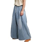 JEGERMIG Women's Wide Leg Baggy Jeans Plus Size Loose Elastic Waist Denim Pants with Deep Pockets Light Blue