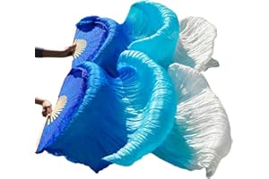 ZHGAOG Belly Dance Faux Silk Veil Fans, 1 Pair(Left+Right) Handmade Belly Dance Fans, Dancing Long Fans, Colorful Belly Dance Fan Veils for Dance Performances Length 180cm Width 90cm