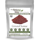 The Spice Way Pure 100% Ground Sumac 4 oz Sumakh Seasoning Powder No Salt | Salt-free tart sumac for salads, yogurt, hummus, meats and rice; also known as sumak; Kosher Certified; Resealable Bag