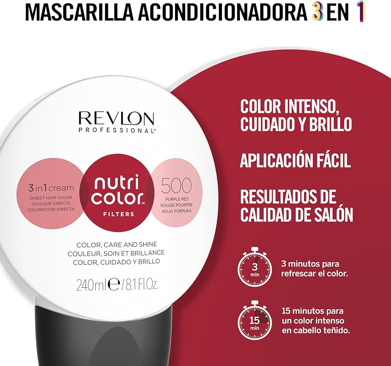 Nutri Color Filters, Mascarilla de Coloración Temporal para el Pelo, Brillo Intenso, Tinte Pelo Mujer Tono 500 Rojo Púrpura, 240 ml