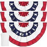 USA Pleated Fan Banner Patriotic Half Flag with Canvas Header and Brass Grommets for 4th of July Memorial Day Indoor Outdoor Decoration (3, 2x4 Feet)