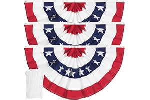 BOOSON USA Pleated Fan Banner Patriotic Half Flag with Canvas Header and Brass Grommets for 4th of July Memorial Day Indoor Outdoor Decoration (3, 2x4 Feet)