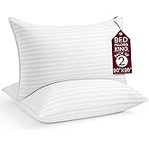 LUX Décor Hotel Stripe King Pillows (20x36) Set of 2 – Down Alternative Bed Pillows for Sleeping – Soft & Supportive Hotel Quality with Striped Microfiber Cover & Virgin PSF Fill – Cooling Comfort
