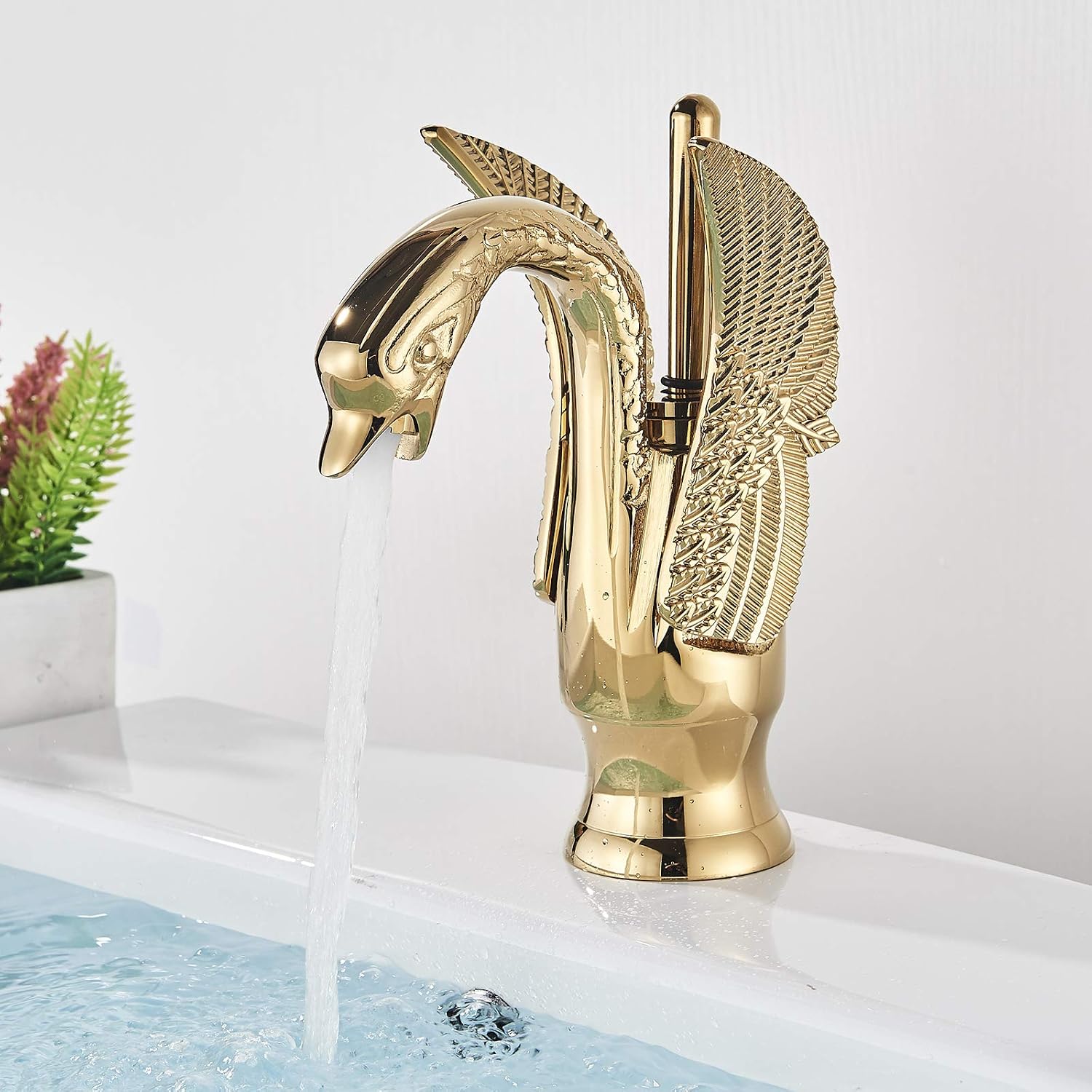 Suguword Gold Bathroom Faucet Washbasin Mixer Tap - Golden Animal Swan Tap - Image 3