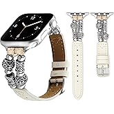 Adromu Leather Band Compatible with Apple Watch Bands 38/40/41/42/44/45/46/49mm Women, Boho Beaded Slim Vintage Bracelet Designer Cute Strap for iWatch Series 10/9/8/7/6/5/4/3/2/1/SE/Ultra 2