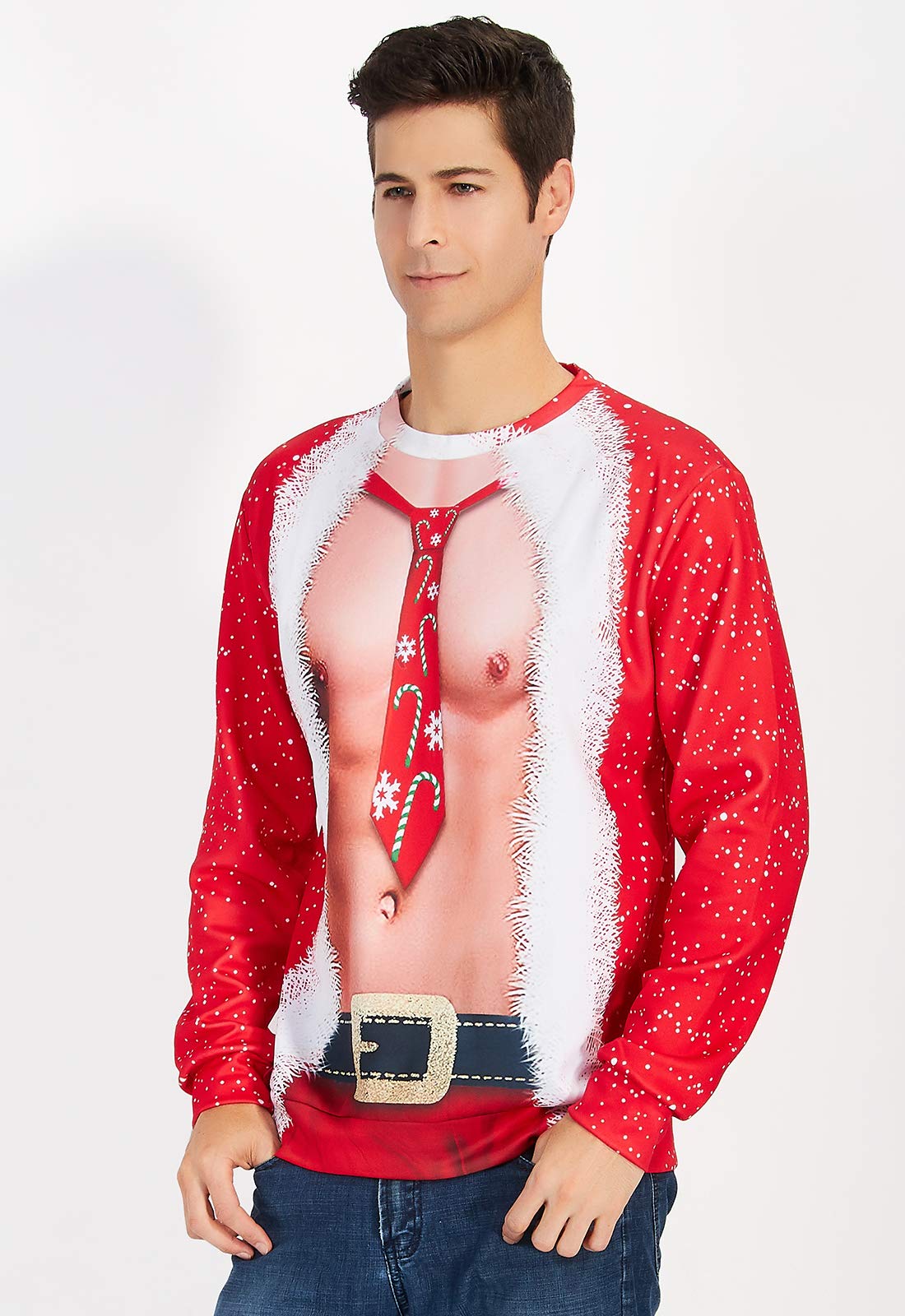 Rave on Friday Lovely Printing Mens Christmas Fake 2 Pieces Graphic Sweatshirts Personalized Festival Xmas Prom Pullover Sweater XL