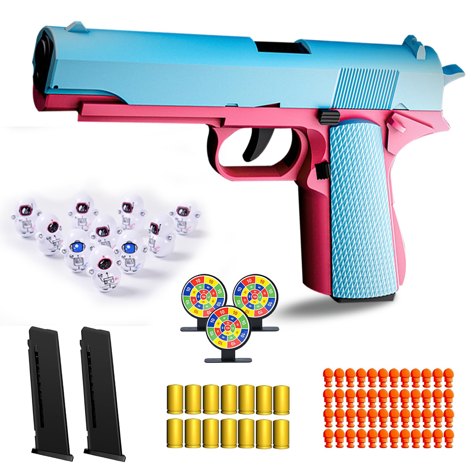 Soft Bullet Gun Toy, Blasters, Shockwave, Automatic Pull Back Action Semi-Automatic Handgun with Shell Ejection and Auto Rebound, Suitable for 3 4 5 6 7 8 Years Old boys And Girls Toys (Light blue)
