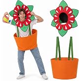 2 Pcs Halloween Plant Costume Set, Adult Funny Flower Hat and Pot Dress | Monster Plant Cosplay Costume Accessories, Novelty Felt Carnivorous Plant Headpiece, Orange Flowerpot Prop, Vivid 3D Design