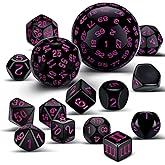 Civaner 15 Pcs Complete Polyhedral Dice Set D3-D100 Spherical RPG Dice Set in Opaque Black, 100 Sides for Role Playing Table Games Party Supplies(Black and Purple)