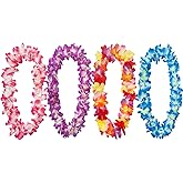 GHGMAO 4PCS Hawaiian Flower Leis for Luau Parties - Tropical Party Decorations & Favors, Hawaiian Lei Garland Necklaces for Birthdays, Wedding & Summer Beach Vacations