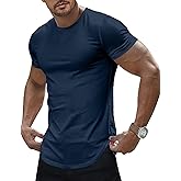 Dokotoo Men Mens Slim Fit Muscle Crewneck T-Shirt Summer Athlelic Shirts Longline Short Sleeve Summer Tees Shirts
