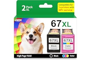 LEMERO UTRUST 67XL Ink Cartridges Black/Color Combo Pack Replacement for HP Ink 67 67XL HP Printer Ink for DeskJet 2755e 2855e 2700 2800e 4100 4255e 4155e 2700e 2734e Envy 6055e 6000 6455e 6400 Printer Ink HP 67