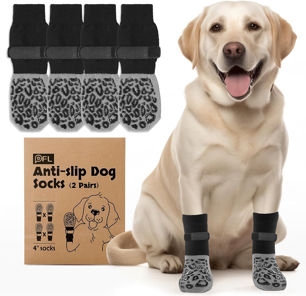 PICK FOR LIFE Dog Socks Paws Stop Licking with Velcro Grippers Grey M