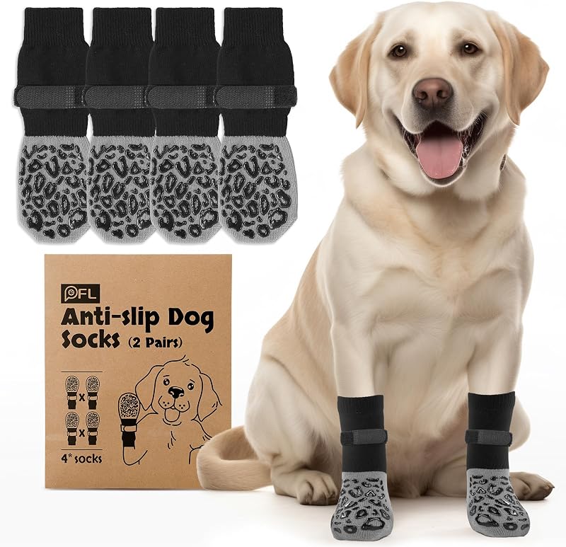 PICK FOR LIFE Dog Socks Paws Stop Licking with Velcro Grippers Grey M