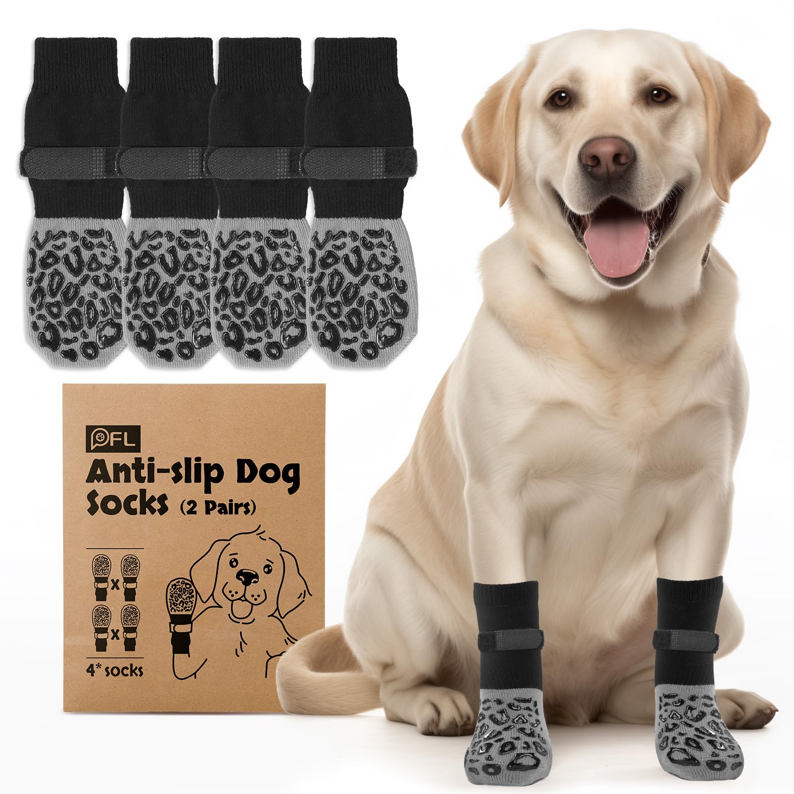 PICK FOR LIFE Dog Socks Paws Stop Licking 2 Pairs Dog Shoes with Grippers Anti-Slip Dog Boots Prevent from Licking Paws for Senior Dogs on Hardwood Floor (Grey, XS) — image 1