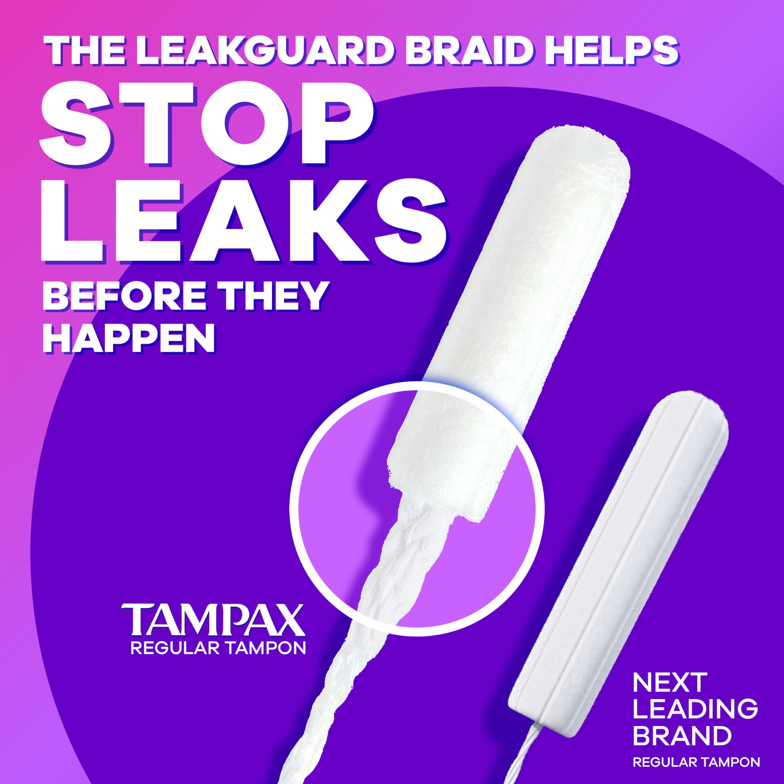 Tampax Radiant Tampons for Women, with LeakGuard Braid, Regular Absorbency, Unscented, 84 Count (3 Packs of 28)