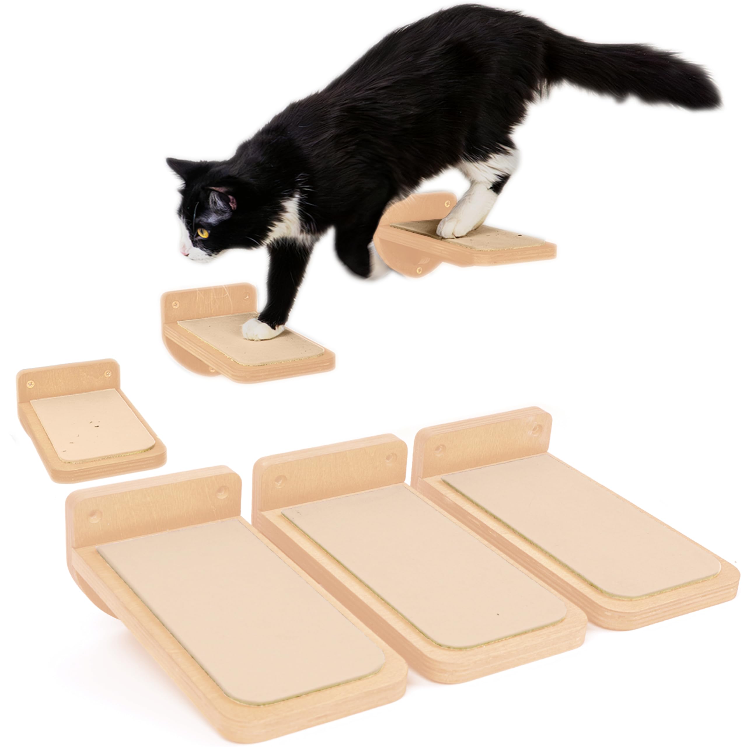 Photo 1 of INICIO Cat Wall Stairs, Natural Wood - Set of 3 Wall Steps for Cats to Climb with Fixtures, 9.3"x4.7" - Floating Steps for Climbing or Playing - for Kittens and Adult Cats