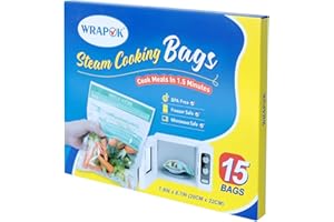 WRAPOK Microwave Steamer Bags 15 Pack Zip Steam Vegetable Cooking Bag for Potatoes Meat, 7.9 X 8.7 Inches