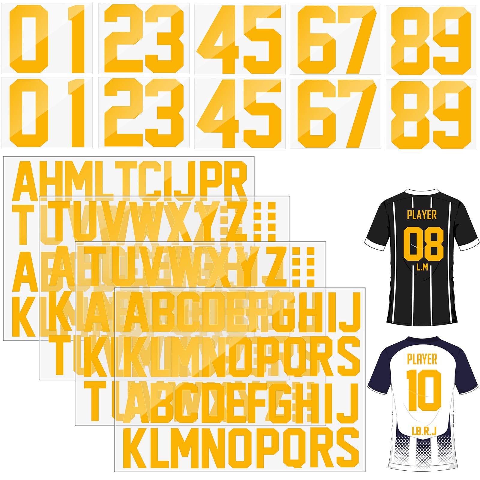 Photo 1 of 18 Sheets 216 Pieces 8 Inch Iron On Numbers T-Shirt 2 Inch Iron On Letters Patches Kit, 0 to 11 Iron-on Numbers A to Z Heat Transfer Letters for Jersey Football Baseball T-Shirts Team Name(Orange)