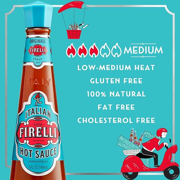 FIRELLI ITALIAN HOT SAUCE | 5OZ BOTTLE (PACK OF 1) | PERFECT KICK FOR PIZZA, RAMEN, EGGS | GREAT BALANCED FLAVOR, GLUTEN FREE, KETO, ALL NATURAL, MADE IN ITALY WITH CALABRIAN CHILI PEPPERS