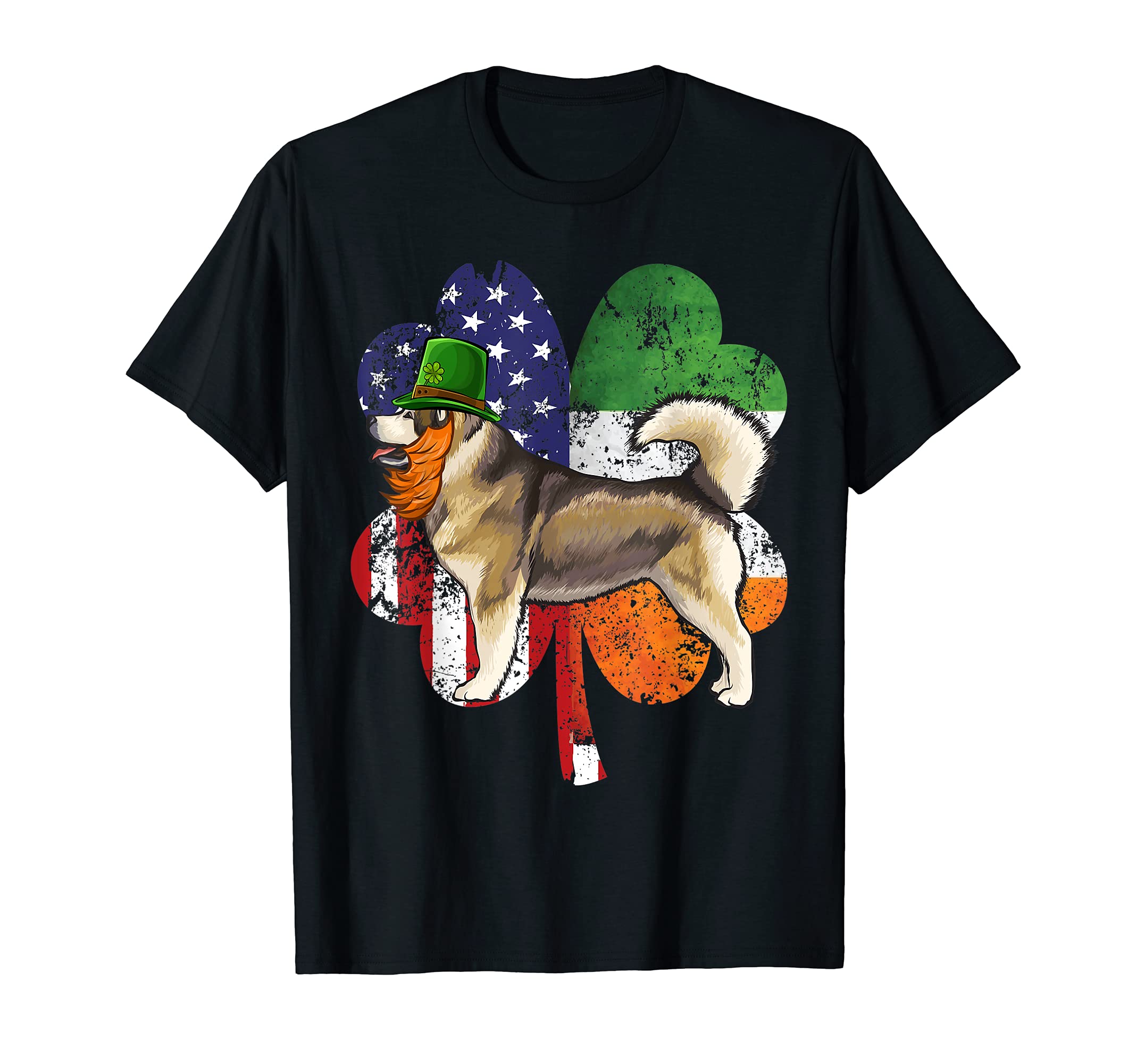 St Patricks Day Irish American Flag Alaskan Malamute Dog T-Shirt